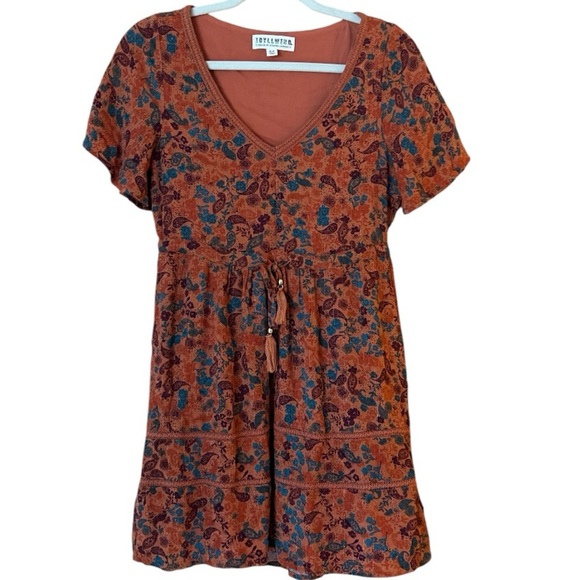 Idyllwind Boho Mini Dress Size Small Rust Paisley Western Style Festival Outfit - Picture 1 of 12